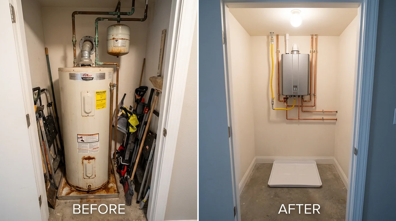Tank water heater versus wall-mounted tankless unit comparison for Madison, CT homeowners